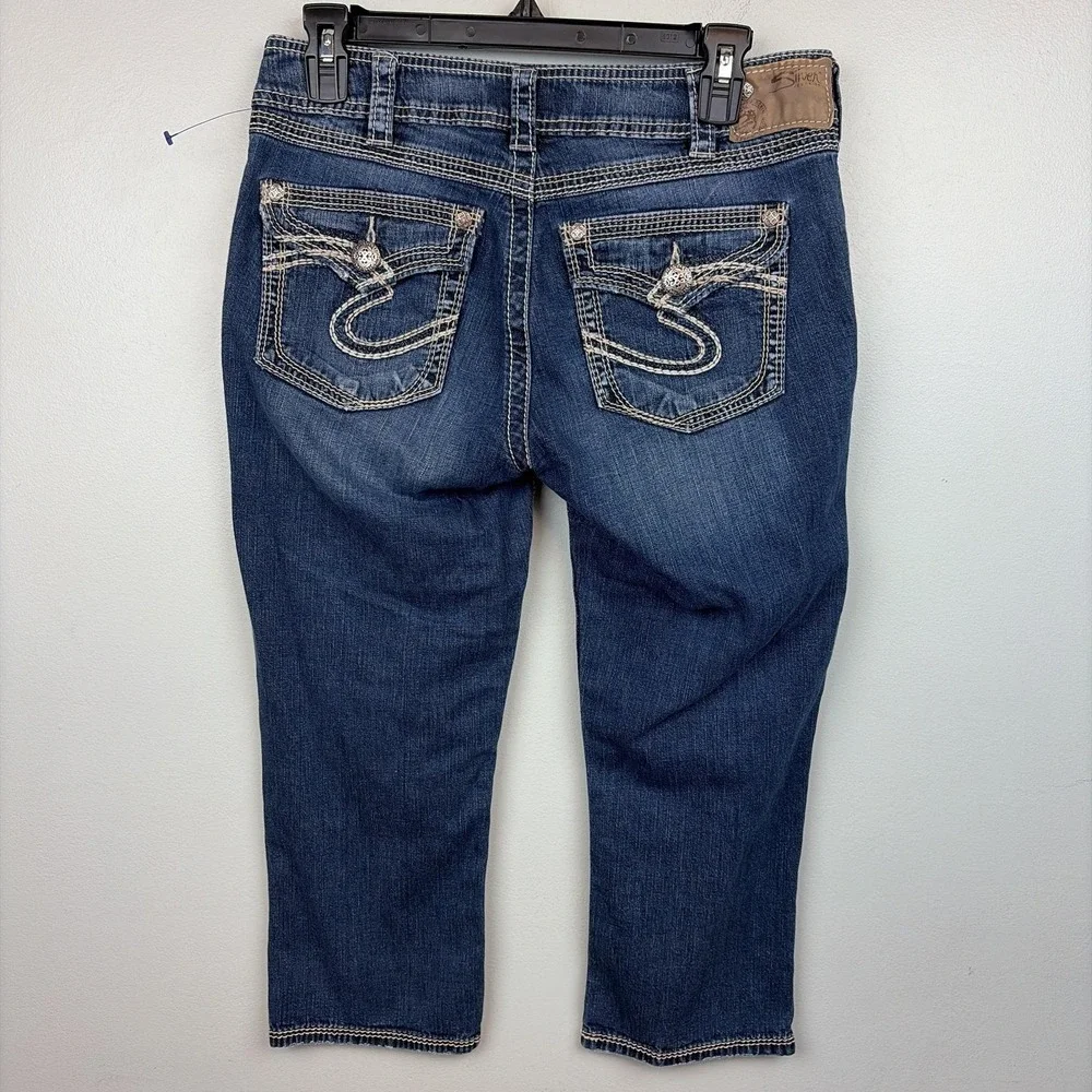 Silver Jeans Co Suki Surplus Capri Jeans Womens‎ 30 Medium Wash Blue Embroidered - Picture 2 of 8
